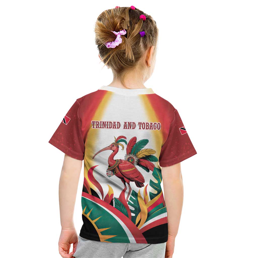 Trinidad and Tobago Scarlet Ibis Kid T Shirt with Tropical Leaves and National Flag Design TS04