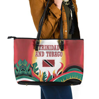 Trinidad and Tobago Scarlet Ibis Leather Tote Bag with Tropical Leaves and National Flag Design TS04