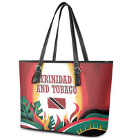 Trinidad and Tobago Scarlet Ibis Leather Tote Bag with Tropical Leaves and National Flag Design TS04