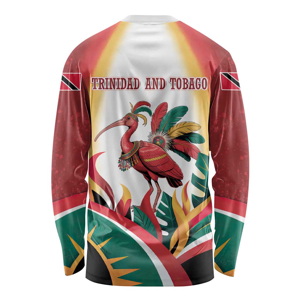 Trinidad and Tobago Scarlet Ibis Long Sleeve Shirt with Tropical Leaves and National Flag Design TS04