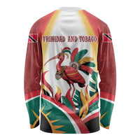 Trinidad and Tobago Scarlet Ibis Long Sleeve Shirt with Tropical Leaves and National Flag Design TS04