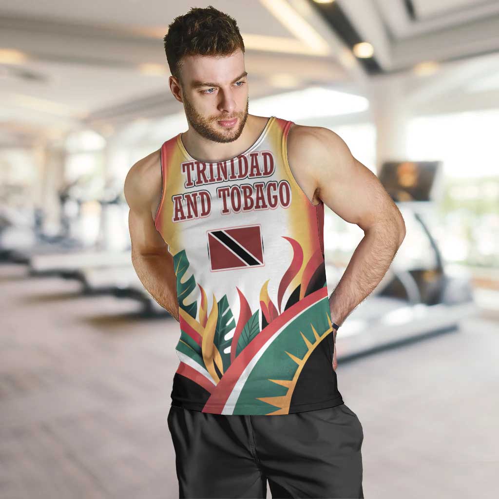 Trinidad and Tobago Scarlet Ibis Men Tank Top with Tropical Leaves and National Flag Design TS04