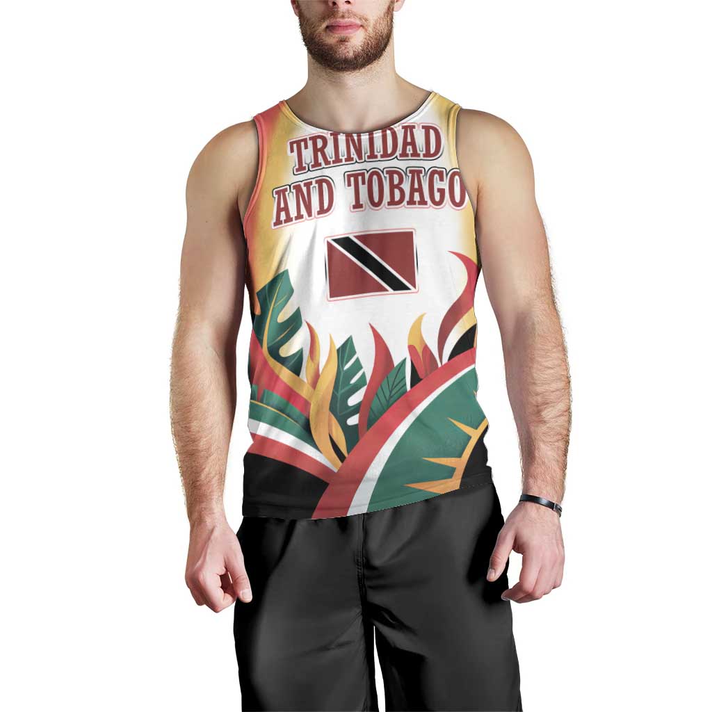 Trinidad and Tobago Scarlet Ibis Men Tank Top with Tropical Leaves and National Flag Design TS04