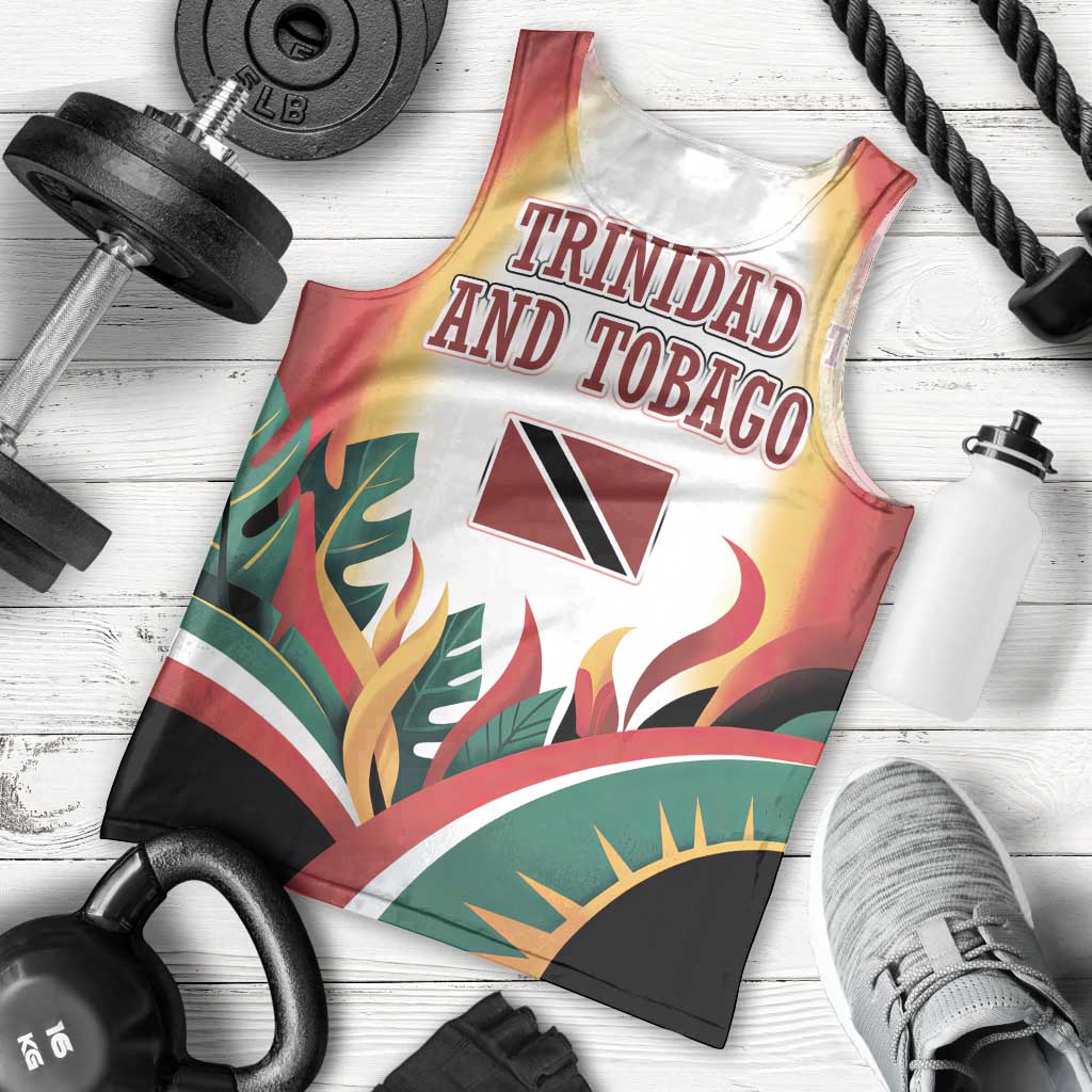Trinidad and Tobago Scarlet Ibis Men Tank Top with Tropical Leaves and National Flag Design TS04