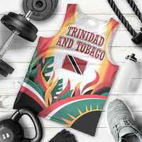 Trinidad and Tobago Scarlet Ibis Men Tank Top with Tropical Leaves and National Flag Design TS04