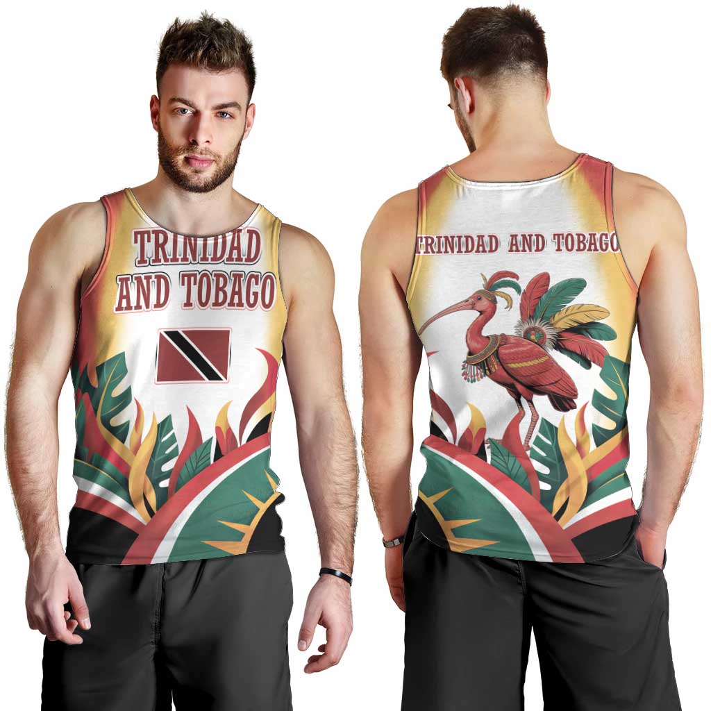 Trinidad and Tobago Scarlet Ibis Men Tank Top with Tropical Leaves and National Flag Design TS04