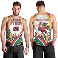 Trinidad and Tobago Scarlet Ibis Men Tank Top with Tropical Leaves and National Flag Design TS04