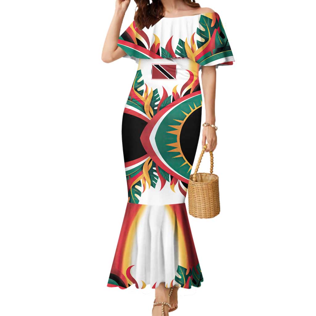 Trinidad and Tobago Scarlet Ibis Mermaid Dress with Tropical Leaves and National Flag Design TS04