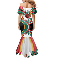 Trinidad and Tobago Scarlet Ibis Mermaid Dress with Tropical Leaves and National Flag Design TS04