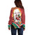 Trinidad and Tobago Scarlet Ibis Off Shoulder Sweater with Tropical Leaves and National Flag Design TS04