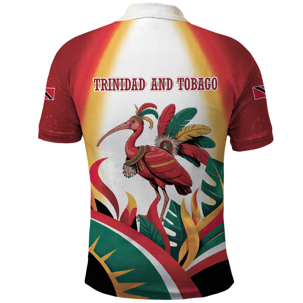 Trinidad and Tobago Scarlet Ibis Polo Shirt with Tropical Leaves and National Flag Design TS04