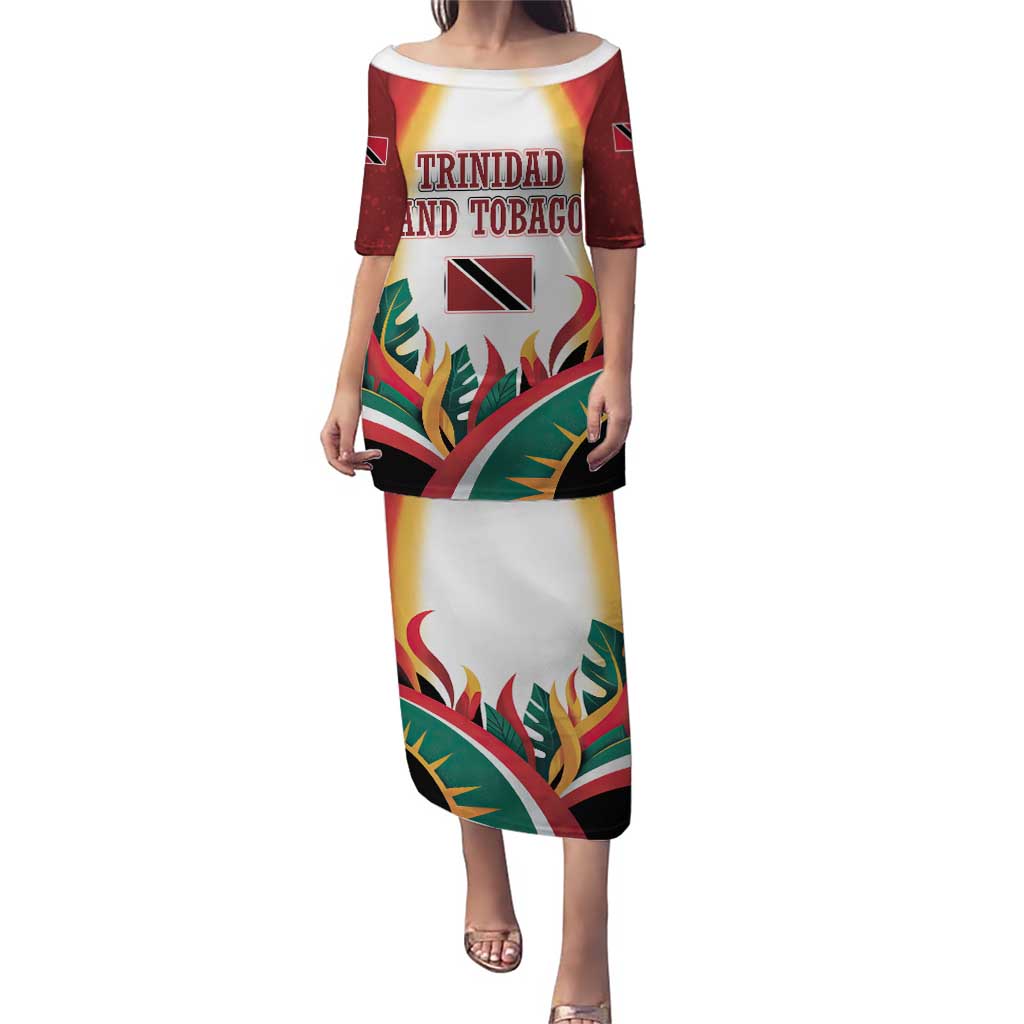 Trinidad and Tobago Scarlet Ibis Puletasi with Tropical Leaves and National Flag Design TS04