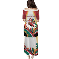 Trinidad and Tobago Scarlet Ibis Puletasi with Tropical Leaves and National Flag Design TS04