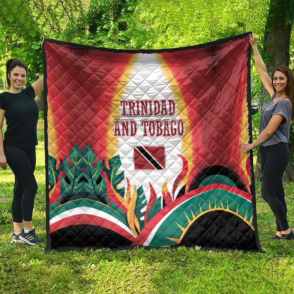 Trinidad and Tobago Scarlet Ibis Quilt with Tropical Leaves and National Flag Design TS04