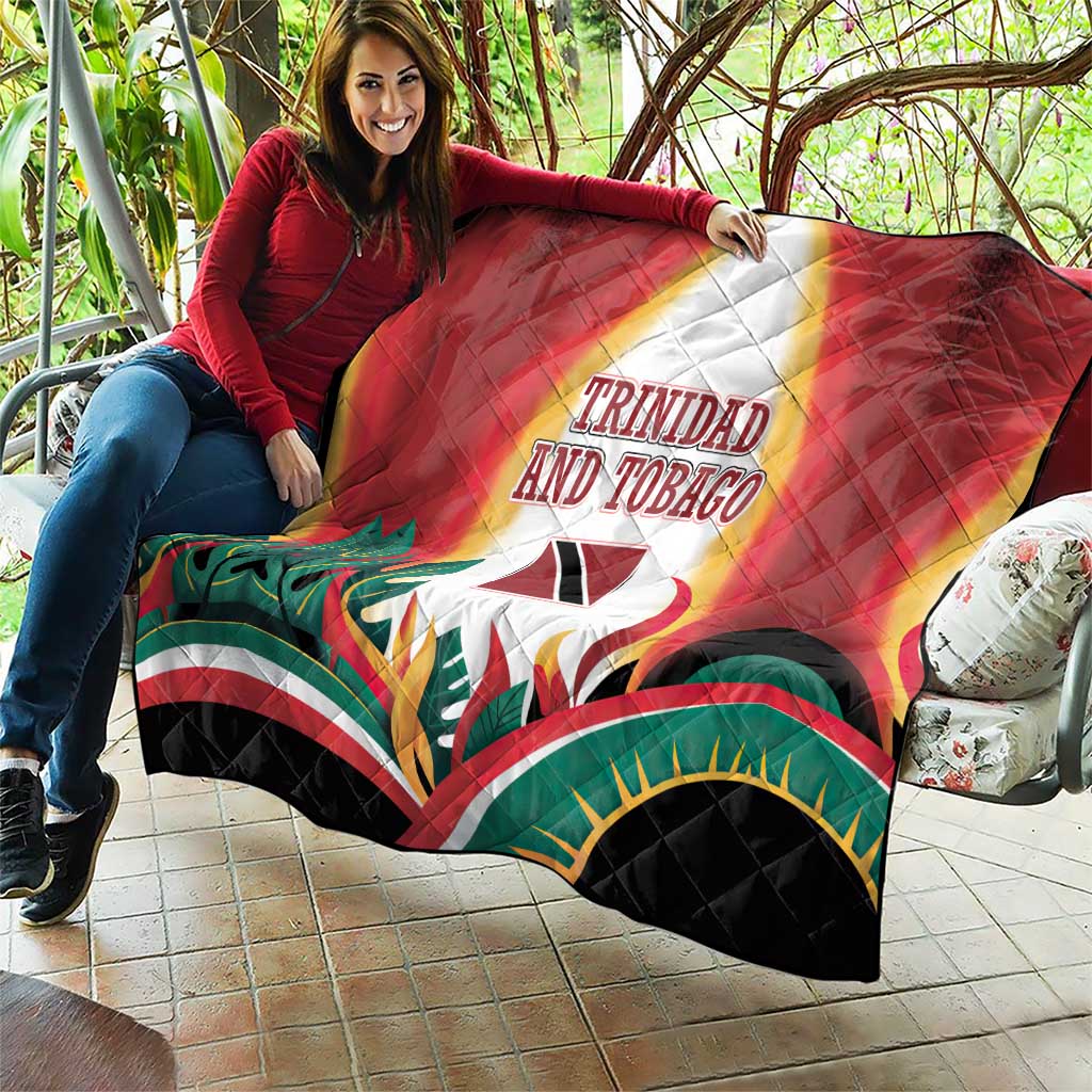 Trinidad and Tobago Scarlet Ibis Quilt with Tropical Leaves and National Flag Design TS04