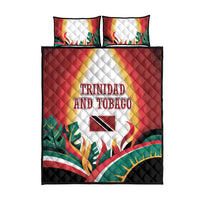 Trinidad and Tobago Scarlet Ibis Quilt Bed Set with Tropical Leaves and National Flag Design TS04