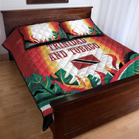 Trinidad and Tobago Scarlet Ibis Quilt Bed Set with Tropical Leaves and National Flag Design TS04