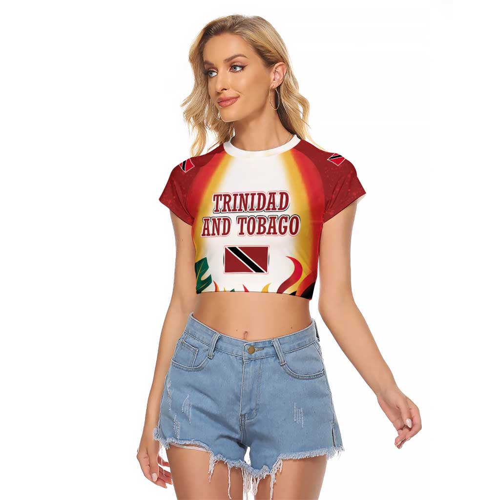 Trinidad and Tobago Scarlet Ibis Raglan Cropped T Shirt with Tropical Leaves and National Flag Design TS04