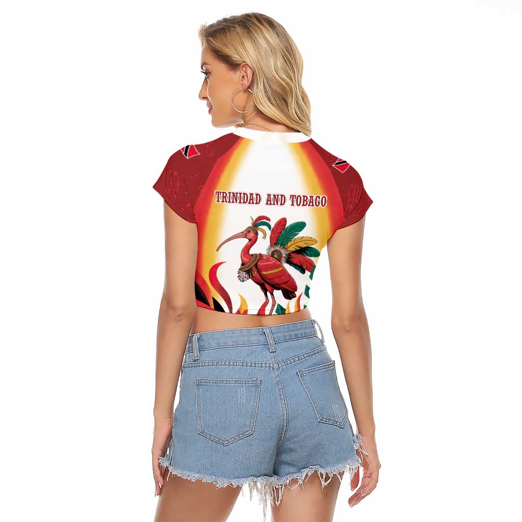 Trinidad and Tobago Scarlet Ibis Raglan Cropped T Shirt with Tropical Leaves and National Flag Design TS04