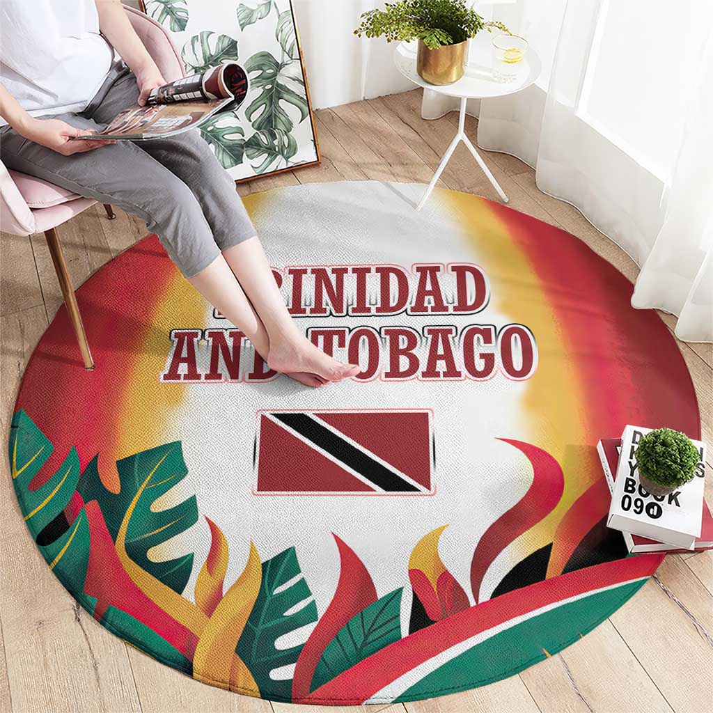 Trinidad and Tobago Scarlet Ibis Round Carpet with Tropical Leaves and National Flag Design TS04