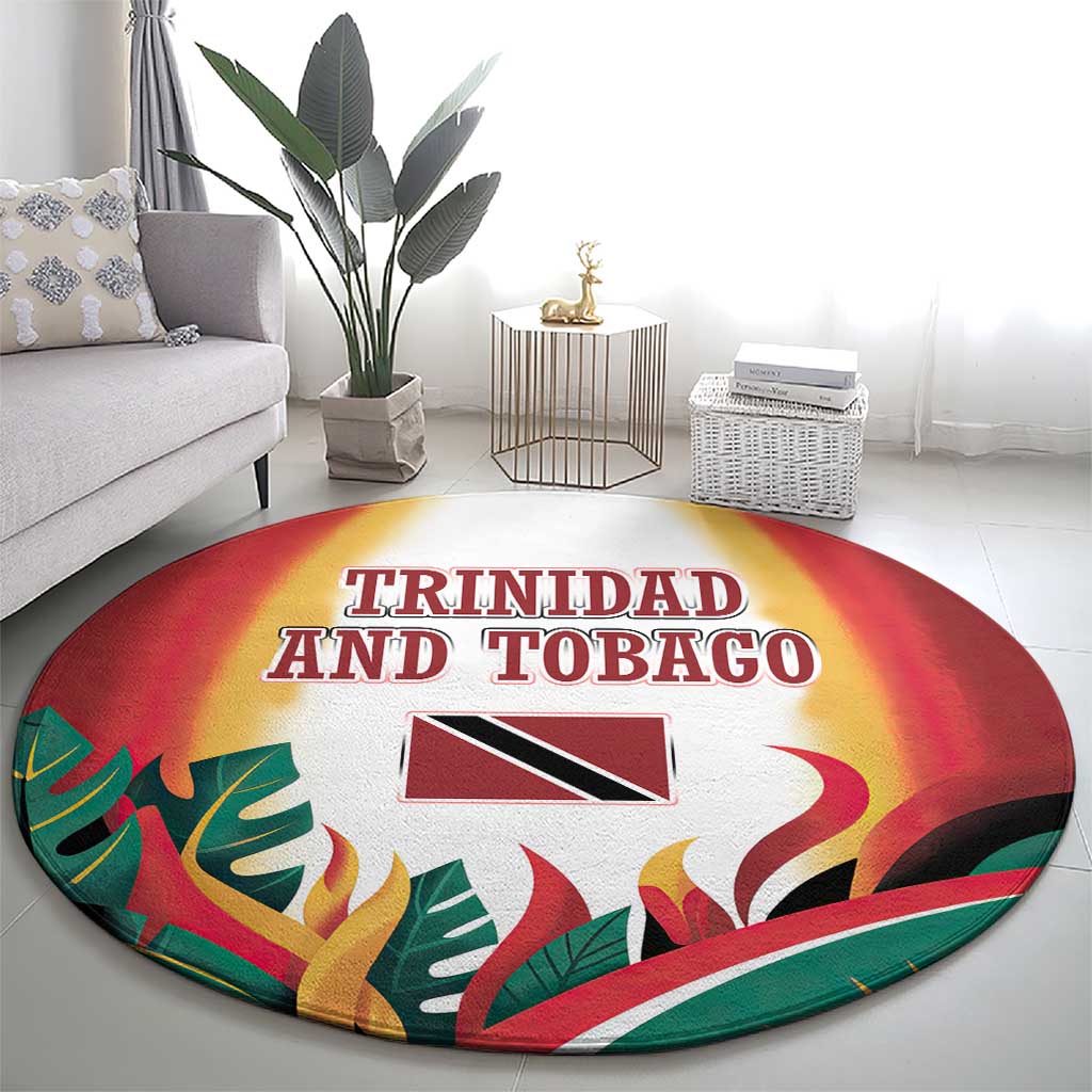 Trinidad and Tobago Scarlet Ibis Round Carpet with Tropical Leaves and National Flag Design TS04