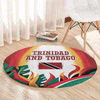 Trinidad and Tobago Scarlet Ibis Round Carpet with Tropical Leaves and National Flag Design TS04