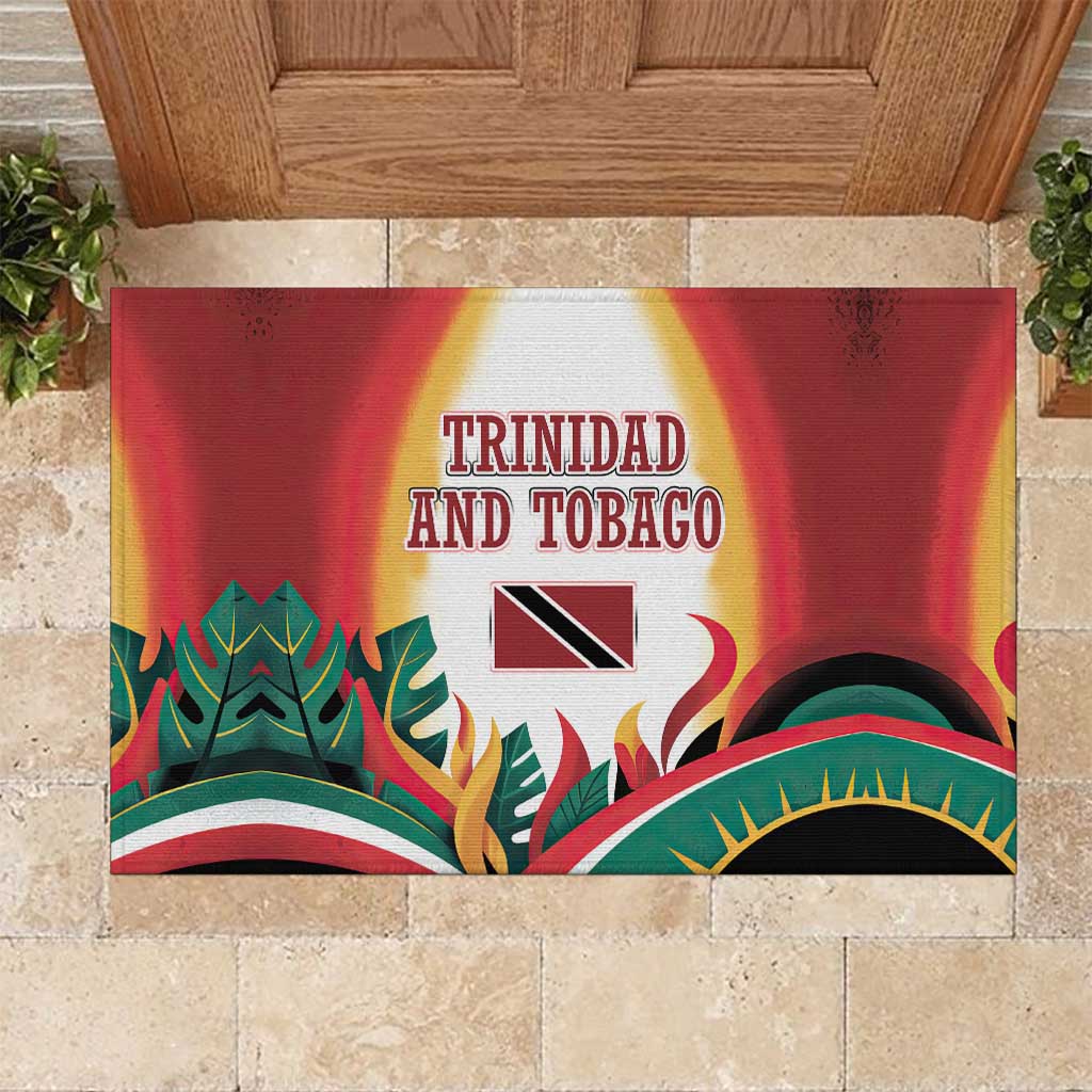 Trinidad and Tobago Scarlet Ibis Rubber Doormat with Tropical Leaves and National Flag Design TS04
