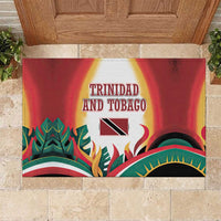 Trinidad and Tobago Scarlet Ibis Rubber Doormat with Tropical Leaves and National Flag Design TS04