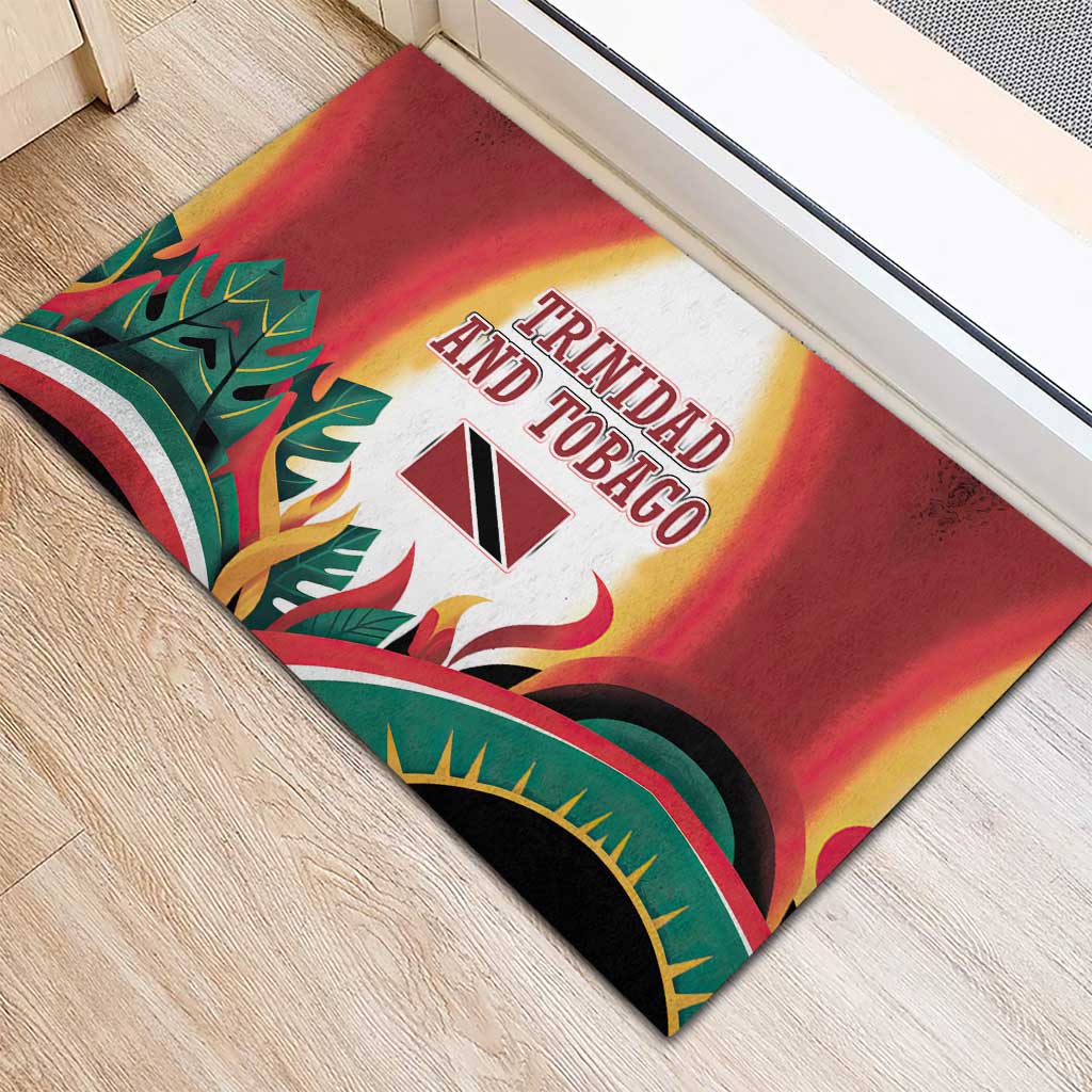 Trinidad and Tobago Scarlet Ibis Rubber Doormat with Tropical Leaves and National Flag Design TS04