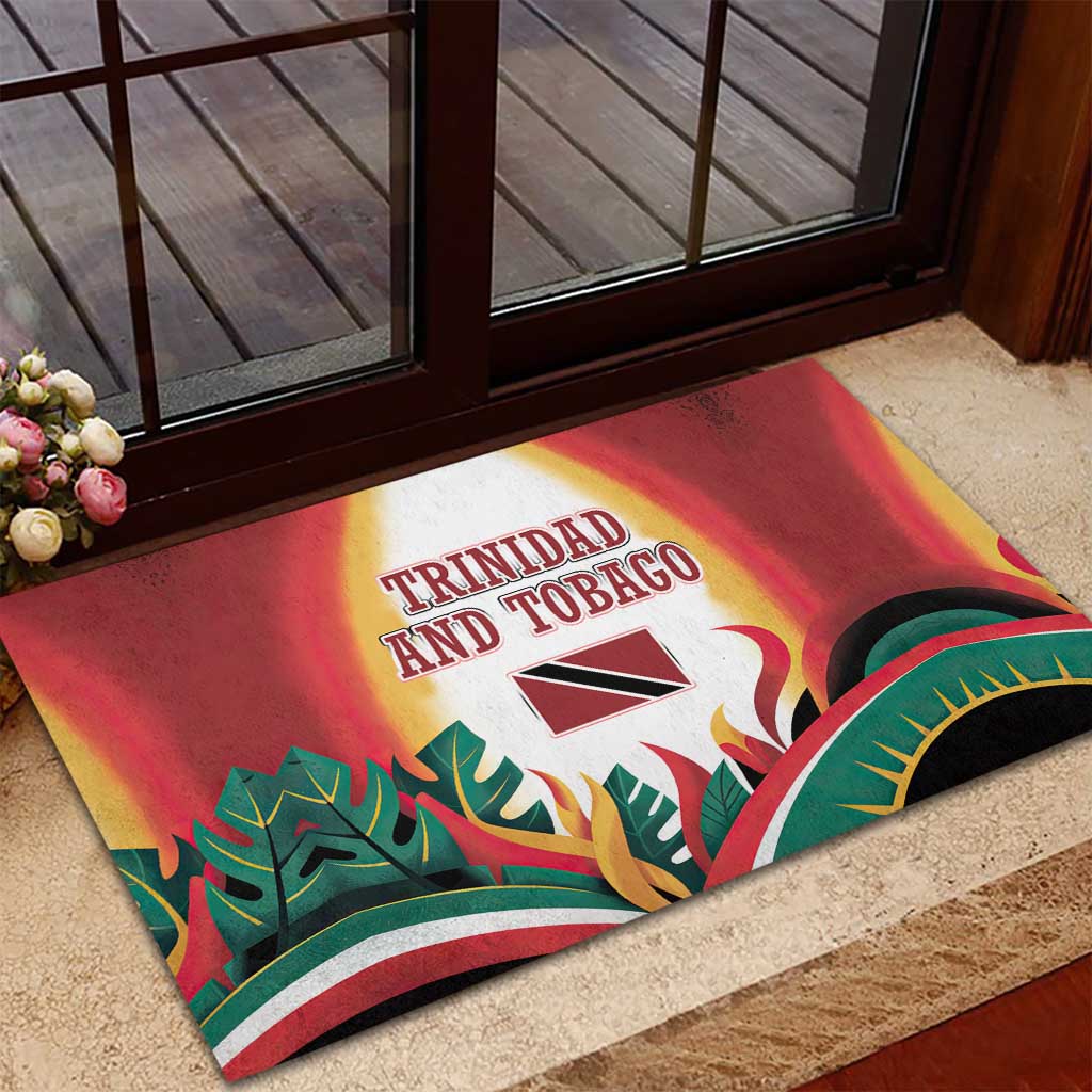 Trinidad and Tobago Scarlet Ibis Rubber Doormat with Tropical Leaves and National Flag Design TS04