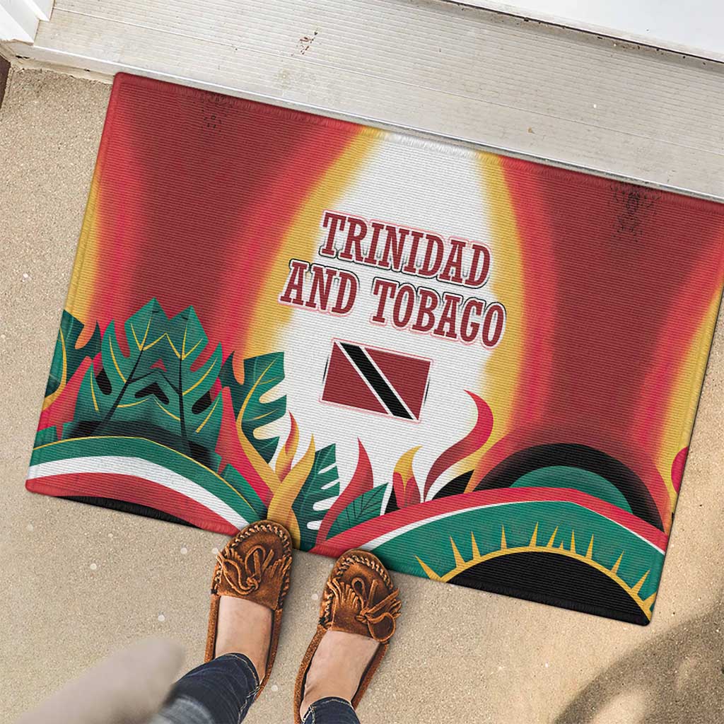 Trinidad and Tobago Scarlet Ibis Rubber Doormat with Tropical Leaves and National Flag Design TS04