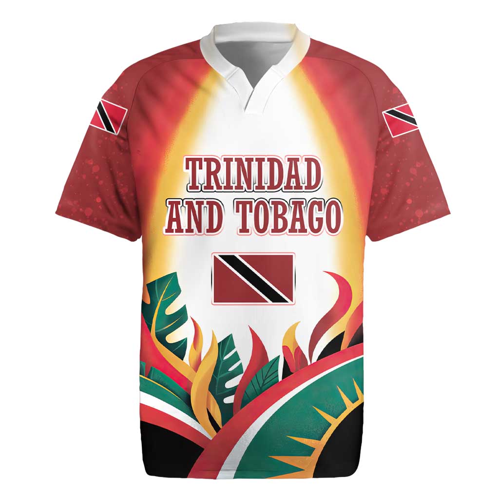 Trinidad and Tobago Scarlet Ibis Rugby Jersey with Tropical Leaves and National Flag Design TS04