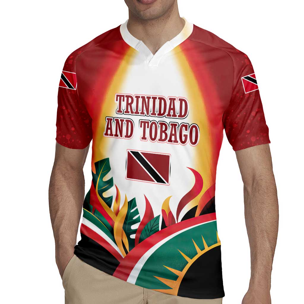 Trinidad and Tobago Scarlet Ibis Rugby Jersey with Tropical Leaves and National Flag Design TS04