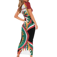 Trinidad and Tobago Scarlet Ibis Short Sleeve Bodycon Dress with Tropical Leaves and National Flag Design TS04