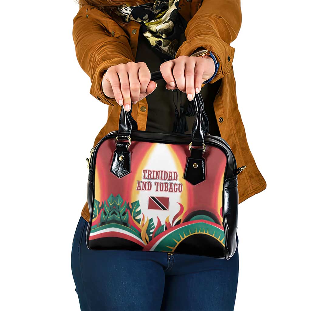 Trinidad and Tobago Scarlet Ibis Shoulder Handbag with Tropical Leaves and National Flag Design TS04