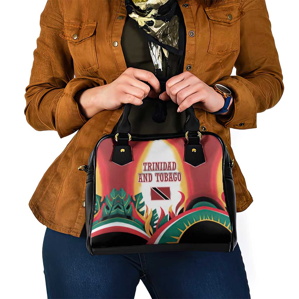 Trinidad and Tobago Scarlet Ibis Shoulder Handbag with Tropical Leaves and National Flag Design TS04