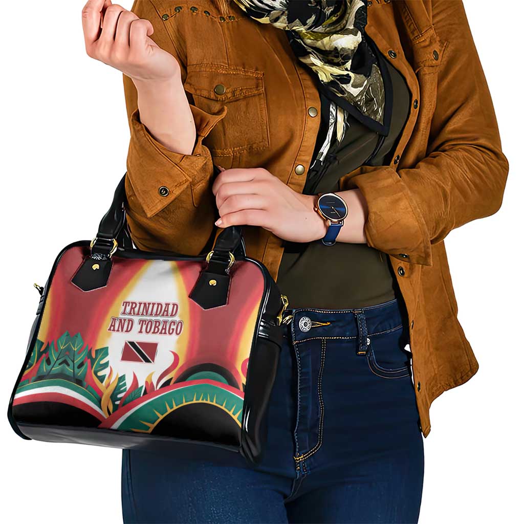 Trinidad and Tobago Scarlet Ibis Shoulder Handbag with Tropical Leaves and National Flag Design TS04