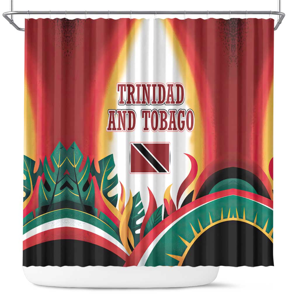Trinidad and Tobago Scarlet Ibis Shower Curtain with Tropical Leaves and National Flag Design TS04