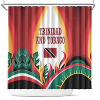Trinidad and Tobago Scarlet Ibis Shower Curtain with Tropical Leaves and National Flag Design TS04
