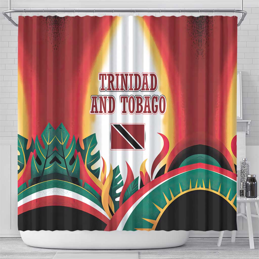 Trinidad and Tobago Scarlet Ibis Shower Curtain with Tropical Leaves and National Flag Design TS04
