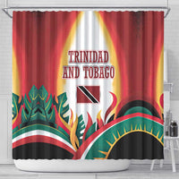 Trinidad and Tobago Scarlet Ibis Shower Curtain with Tropical Leaves and National Flag Design TS04