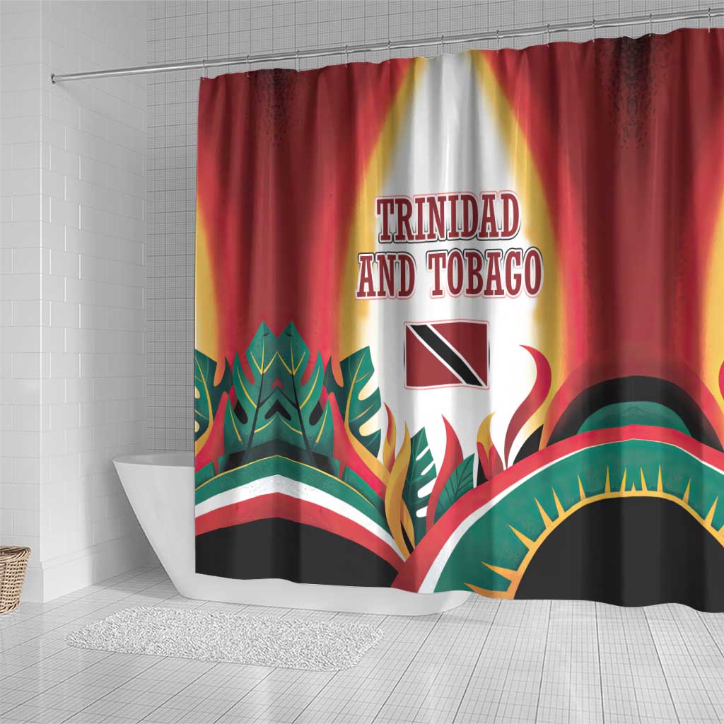 Trinidad and Tobago Scarlet Ibis Shower Curtain with Tropical Leaves and National Flag Design TS04