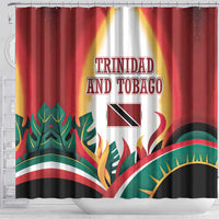 Trinidad and Tobago Scarlet Ibis Shower Curtain with Tropical Leaves and National Flag Design TS04
