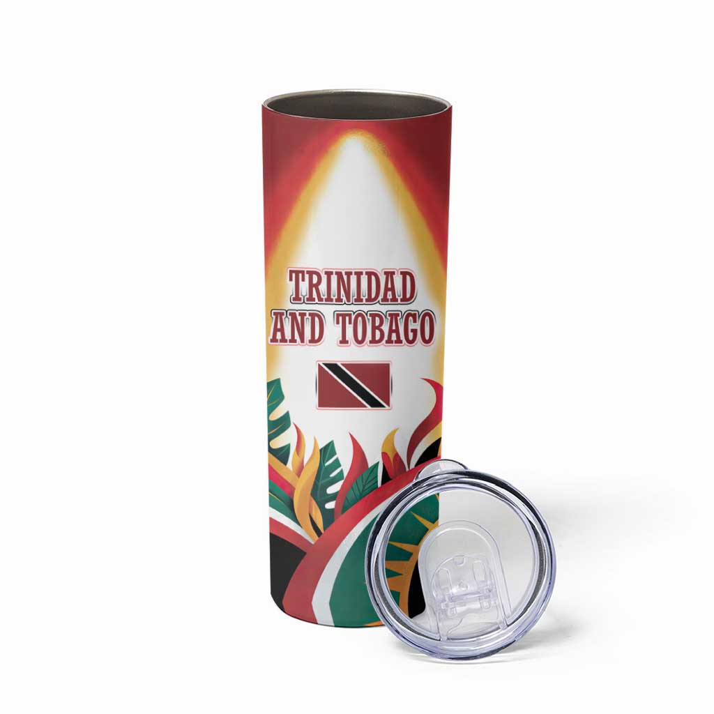 Trinidad and Tobago Scarlet Ibis Skinny Tumbler with Tropical Leaves and National Flag Design TS04