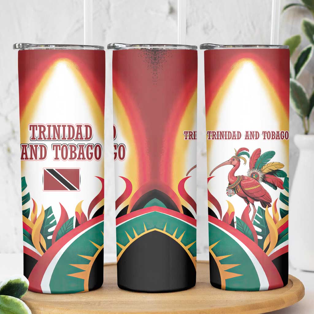 Trinidad and Tobago Scarlet Ibis Skinny Tumbler with Tropical Leaves and National Flag Design TS04