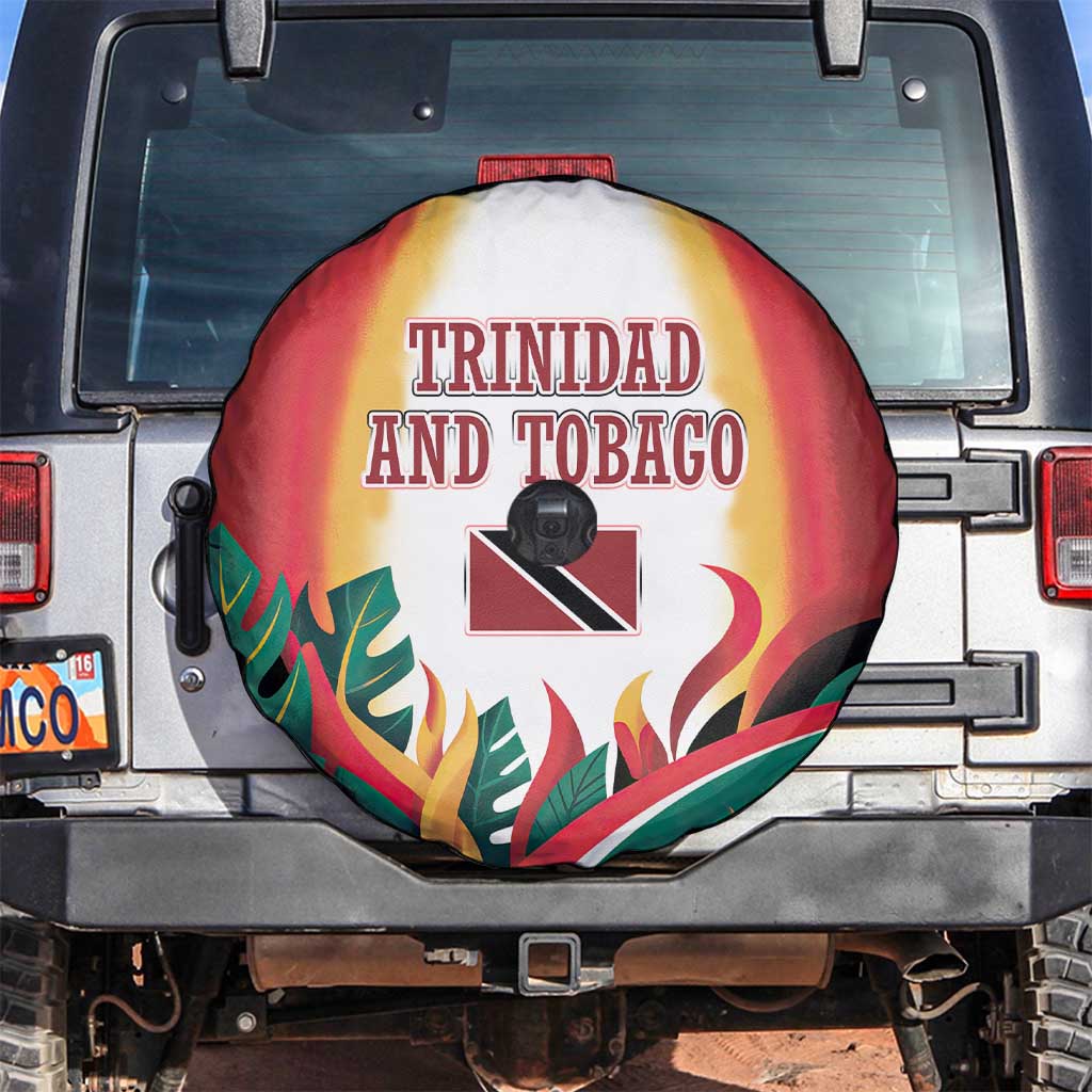 Trinidad and Tobago Scarlet Ibis Spare Tire Cover with Tropical Leaves and National Flag Design TS04