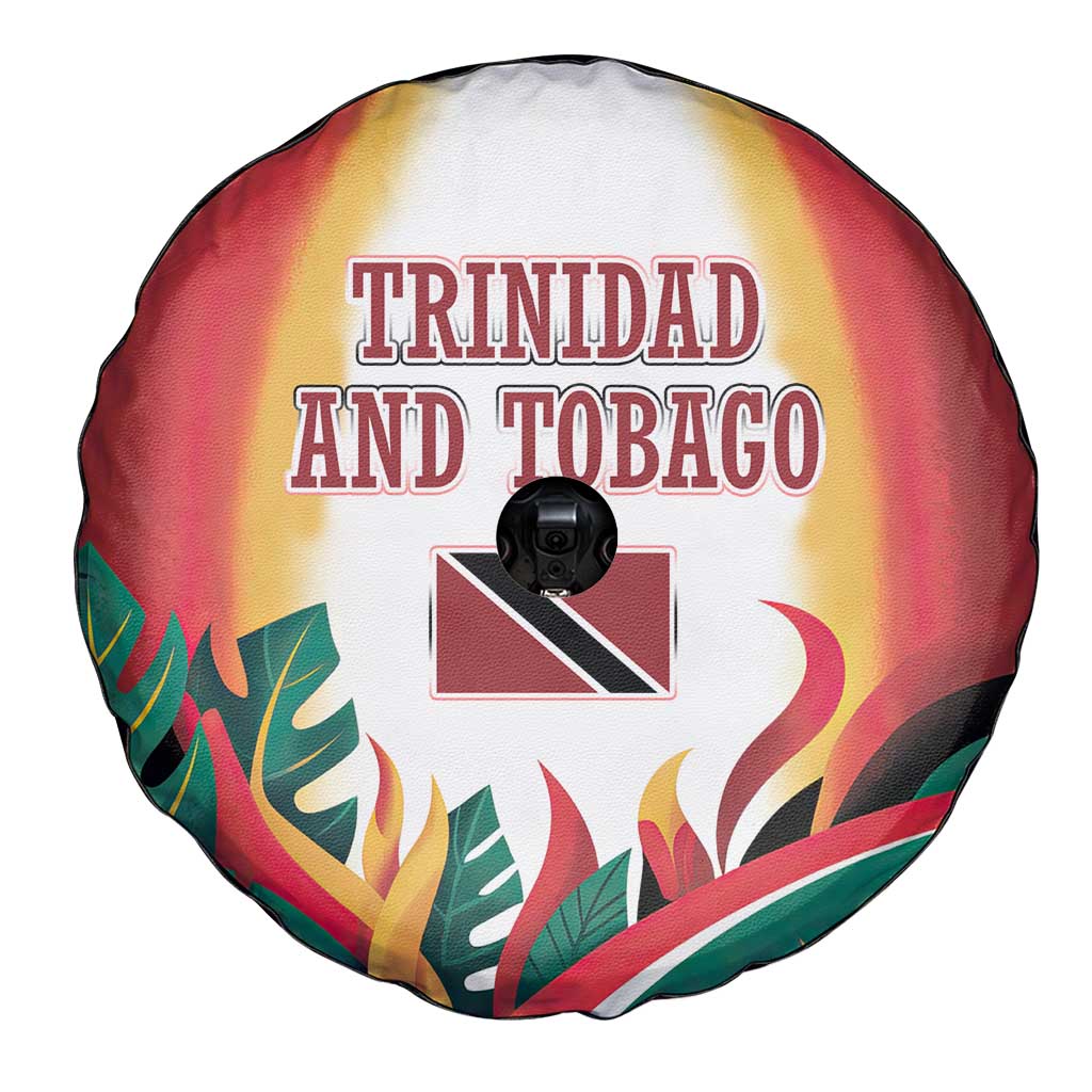 Trinidad and Tobago Scarlet Ibis Spare Tire Cover with Tropical Leaves and National Flag Design TS04