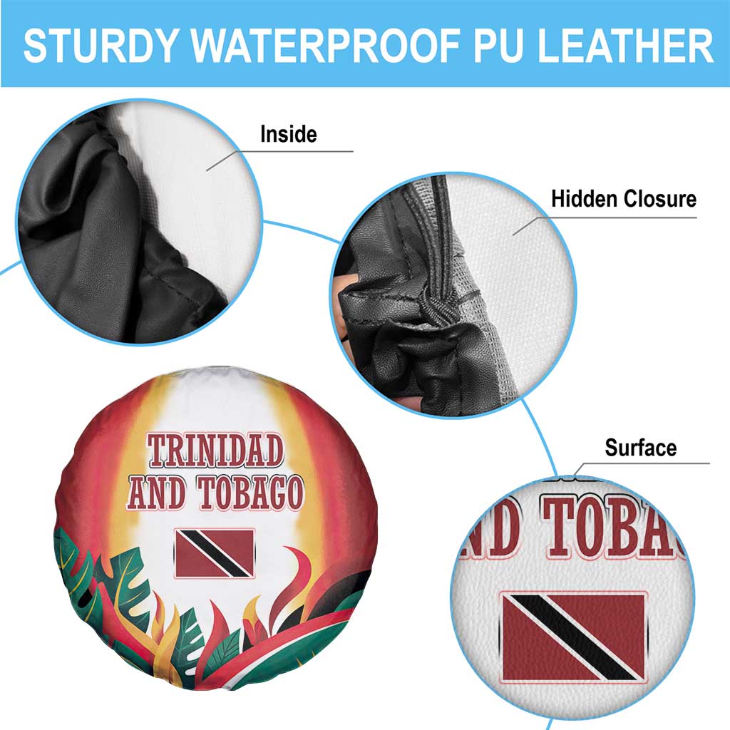 Trinidad and Tobago Scarlet Ibis Spare Tire Cover with Tropical Leaves and National Flag Design TS04
