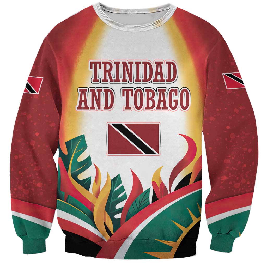 Trinidad and Tobago Scarlet Ibis Sweatshirt with Tropical Leaves and National Flag Design TS04