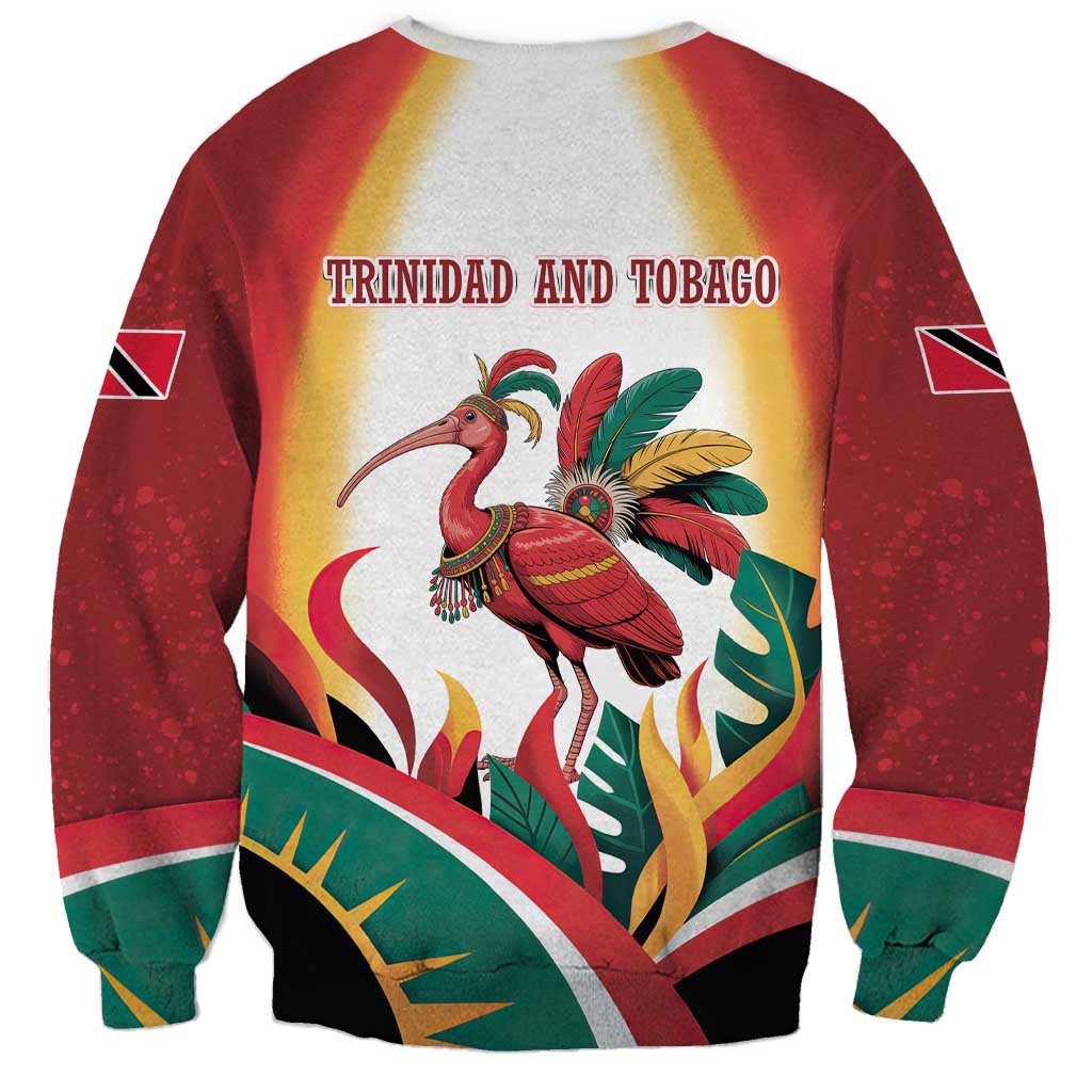 Trinidad and Tobago Scarlet Ibis Sweatshirt with Tropical Leaves and National Flag Design TS04